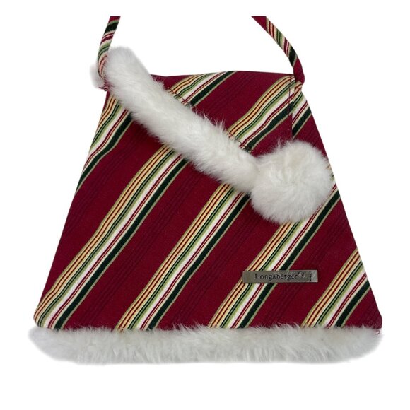 Longaberger Holiday Stripe Homestead Crossbody Purse Faux Fur - Picture 3 of 12